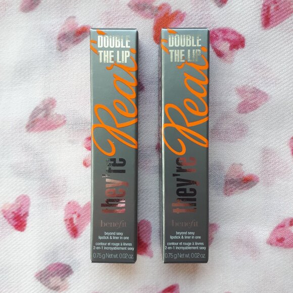 2/$20 Benefit Cosmetics: They're Real! Double The Lip mini bundle - Pink Thrills - Picture 2 of 13